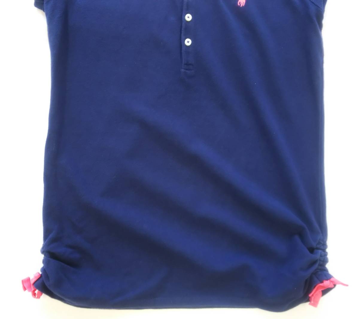 VRALPH LAUREN* size 160* polo-shirt with short sleeves * navy * pink *. ream button * side cord * hem cord * Kids * Junior * girl * Ralph Lauren #5195