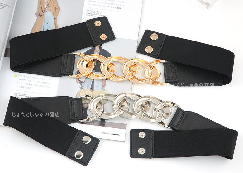 [ Gold ] lady's belt rubber chain belt waist Mark pu gold color metal fittings 