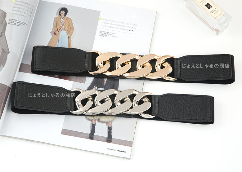 [ Gold ] lady's belt rubber chain belt waist Mark pu gold color metal fittings 