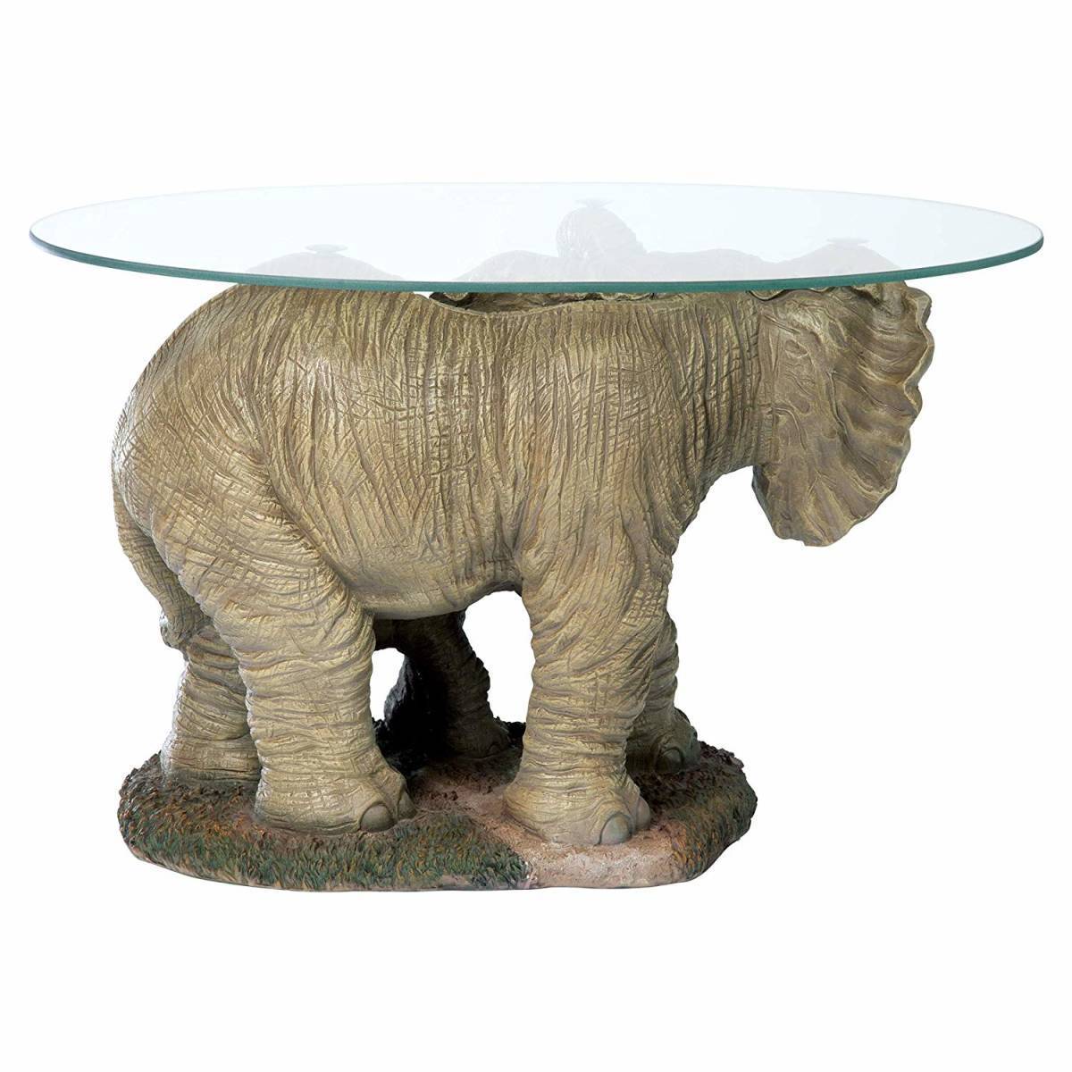 象の親子 彫刻台座 ガラストップ コーヒーテーブル アフリカ装飾彫像/ アフリカン エスニックカフェ（輸入品）_画像5