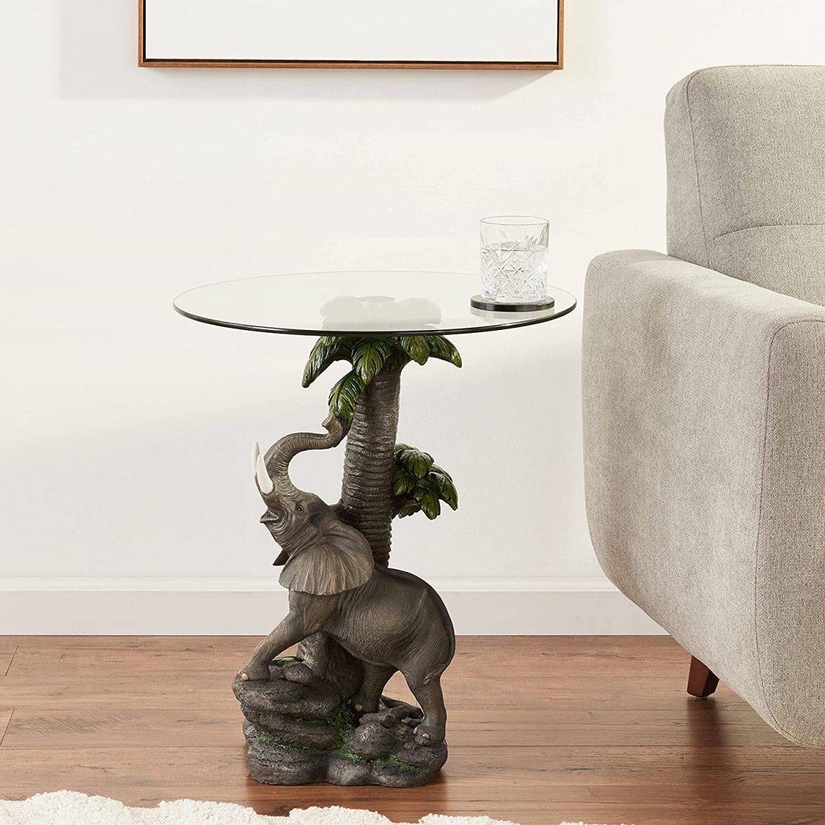 象（ゾウ）の台座が付いた、ガラストップ・テーブル エンド・テーブル-動物カラー彫刻 彫像（輸入品_画像7