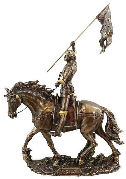 IHSマリアの旗を掲げた 馬上のジャンヌ・ダルク 彫像 彫刻 オルレアンの聖女/ 百年戦争 騎士道（輸入品
