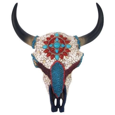 西洋インテリア 精霊の平原の戦士 模造の宝石に鏤められた牛の頭蓋骨彫像 西洋彫刻/ 焼き肉店（輸入品）