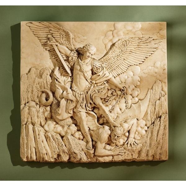 悪魔を倒す大天使ミカエル レリーフ壁彫刻 キリスト教美術 彫像1636年グイド・レーニの名画から（輸入品_画像1