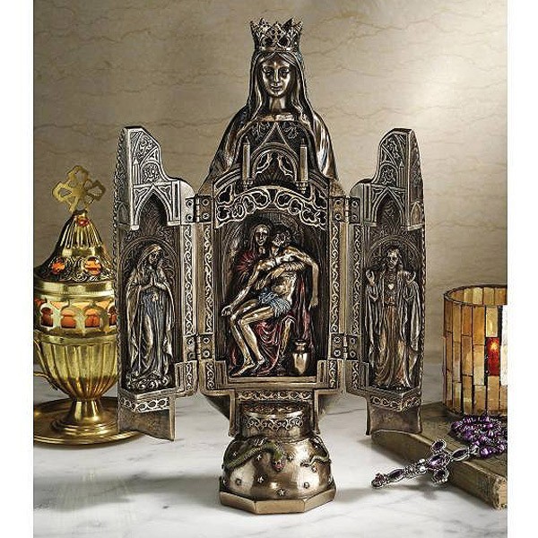 雑誌で紹介された 彫像 聖母マリア 祭壇 ピエタ 三連祭壇画 カトリック教会(輸入品 ミケランジェロ 宗教祭壇/ キリスト教 洋風