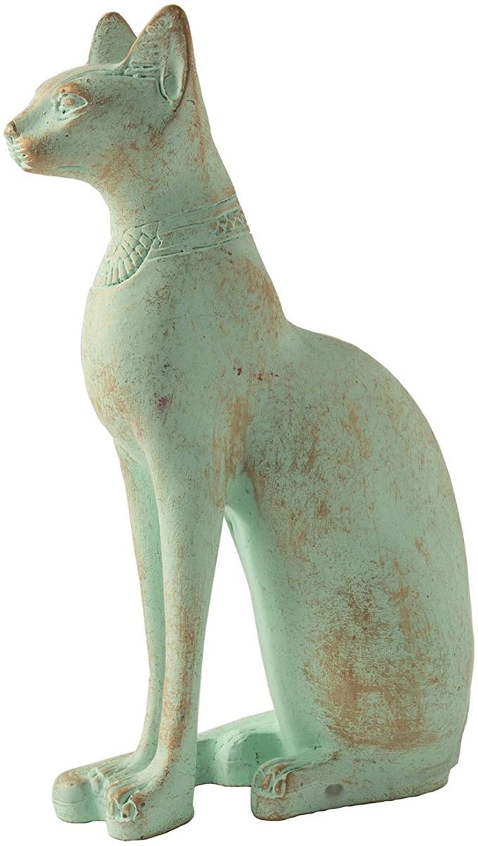 最先端 高さ バステト猫像-エジプト製 緑青色- パティナ 約12.7ｃｍ
