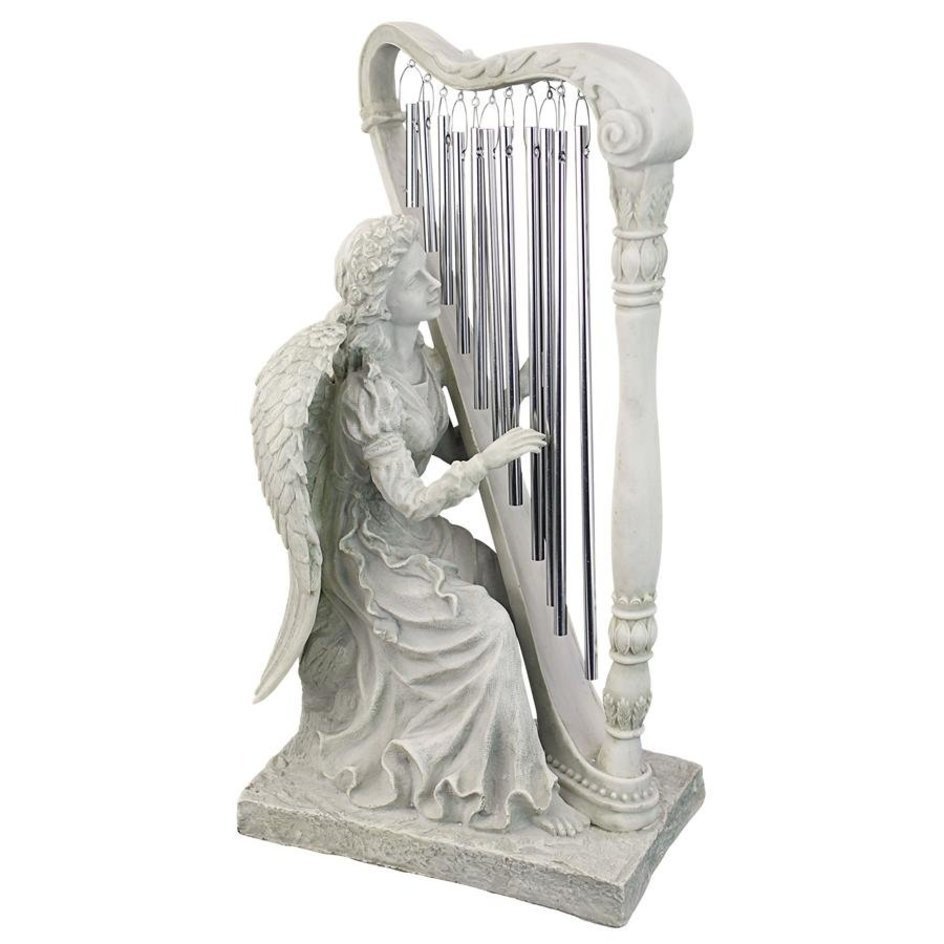 ハープ（音楽）を奏でる天国の天使彫像 彫刻フィギュア/ 守護天使エンジェル ガーデン 庭園[輸入品_画像2