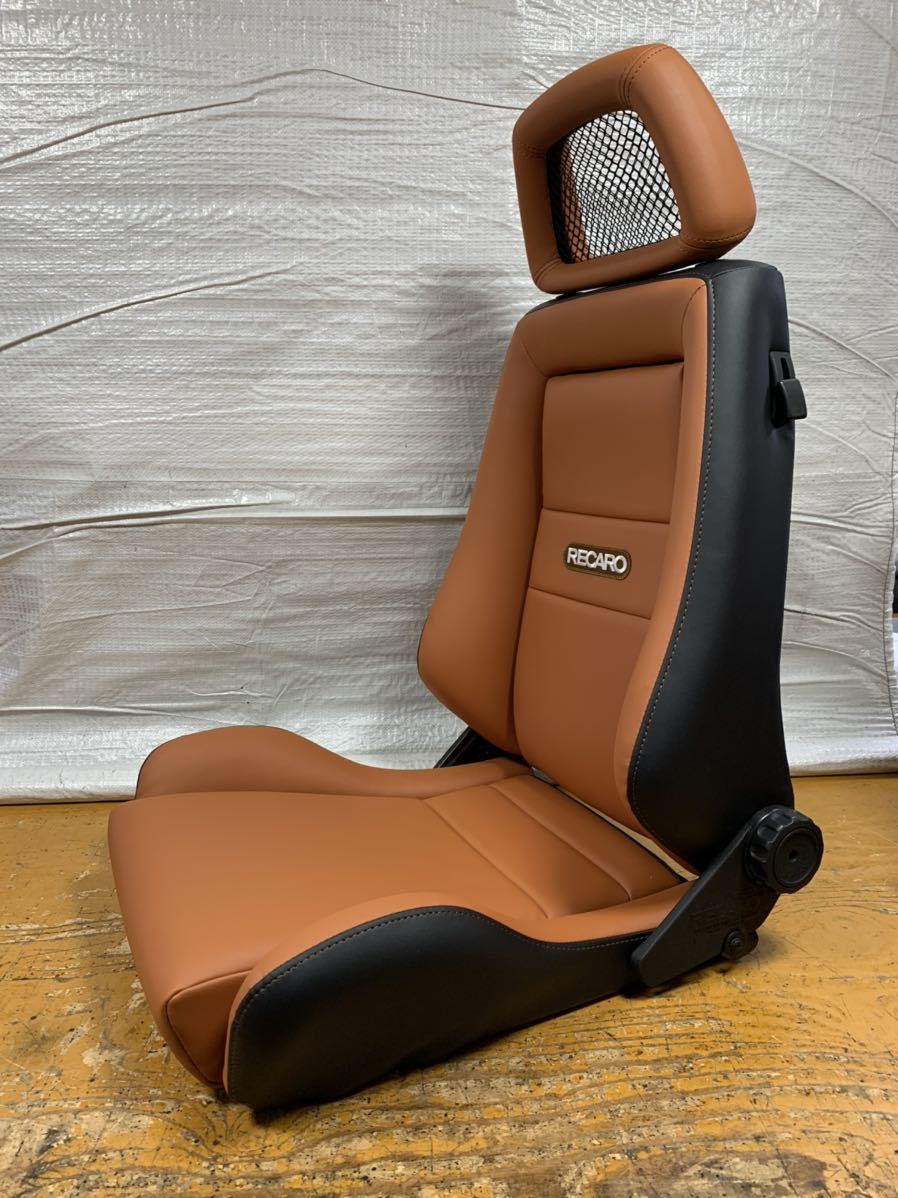 28.29.レカロ RECARO 2脚セット LX-M 黒×茶フェイクレザー張り替え