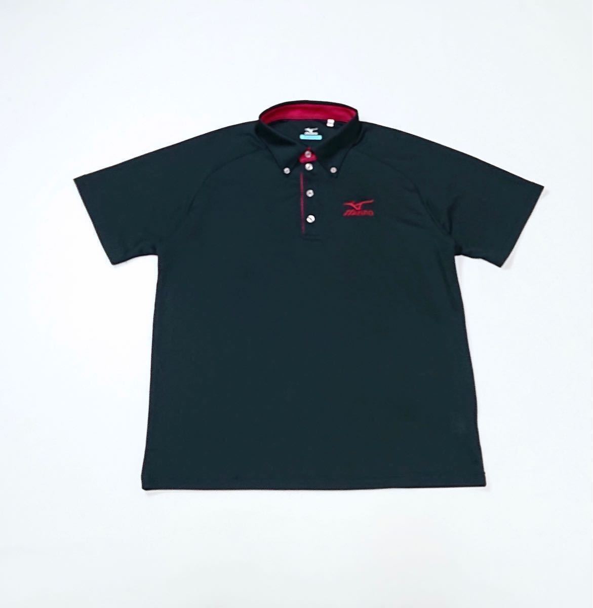 MIZUNO ミズノ // Dryscience 半袖 ロゴマーク刺繍 ボタンダウン ポロシャツ (黒) サイズ XL_画像1