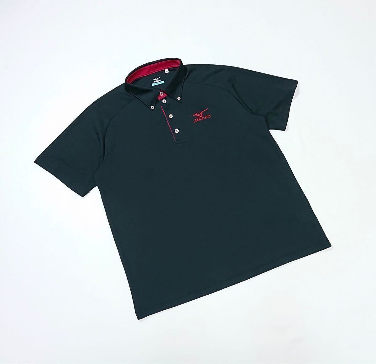 MIZUNO ミズノ // Dryscience 半袖 ロゴマーク刺繍 ボタンダウン ポロシャツ (黒) サイズ XL_画像6