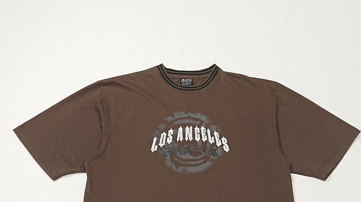 SOUL LOSANGELES // 半袖 チェーンステッチ刺繍 プリント Tシャツ・カットソー (ブラウン) サイズ XL_画像3
