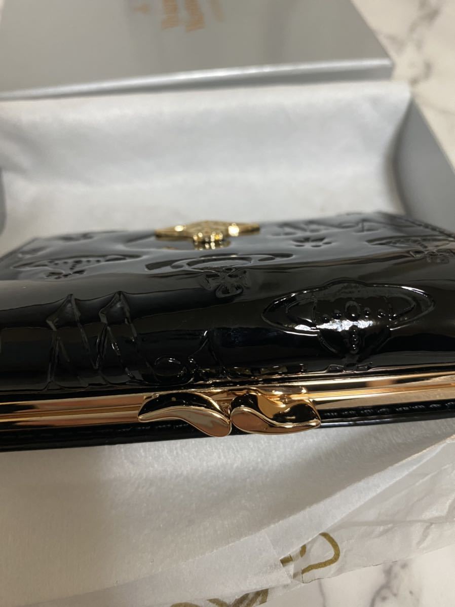  Vivienne Westwood ヴィヴィアンウエストウッド 二つ折り財布 がま口 黒 ブラック レザー メンズ レディース _画像3