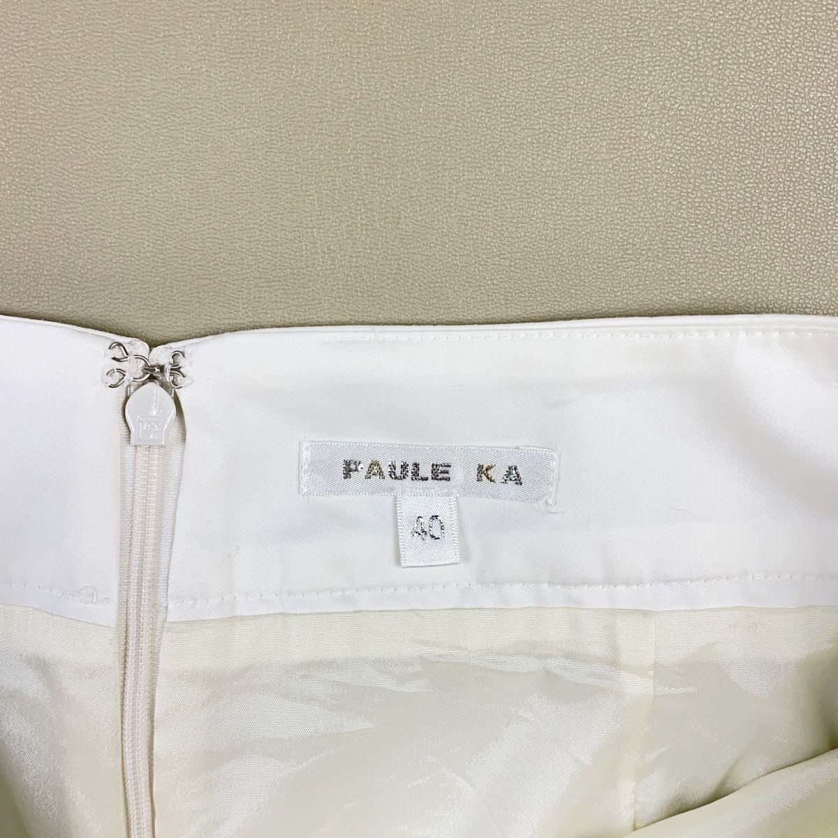 PAULE KA ポールカ 部分刺繍 フレアスカート 膝丈 裏地あり レディース 白 ホワイト サイズ40*CB294_画像7