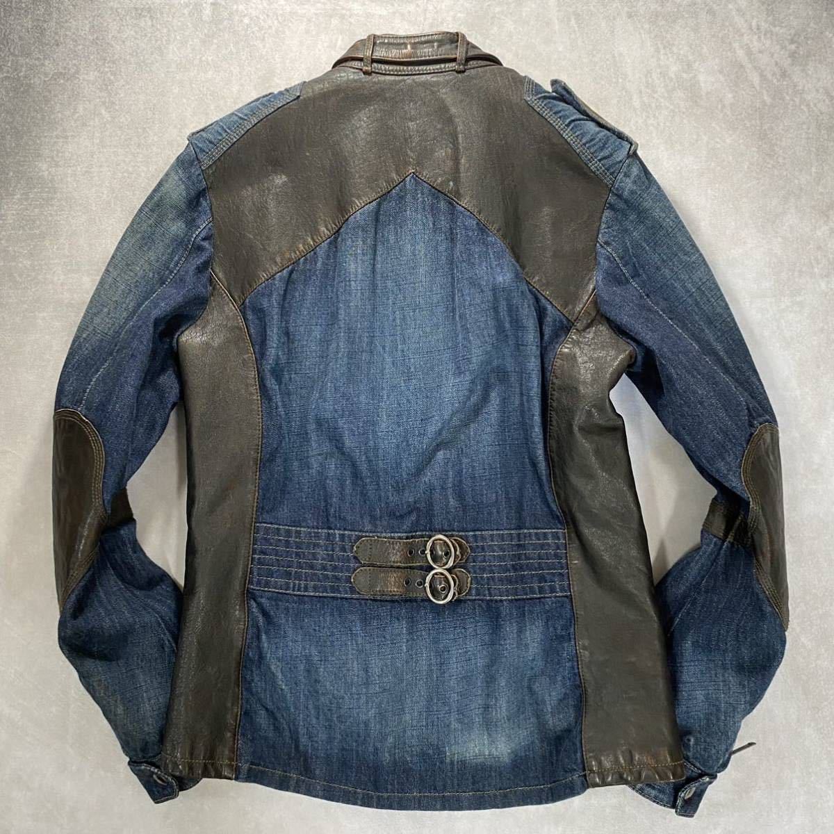 日本販売 新品 EMPORIO ARMANI 本革レザー×デニム 中綿 ジャケット S
