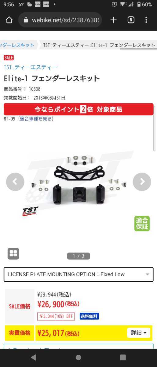TST Elite-1 フェンダーレスキット led ナンバーステー 付き MT-09 17