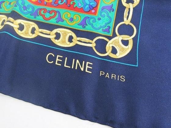 CELINE セリーヌ スカーフ ネイビー 87×87cm 中古 s01_画像3