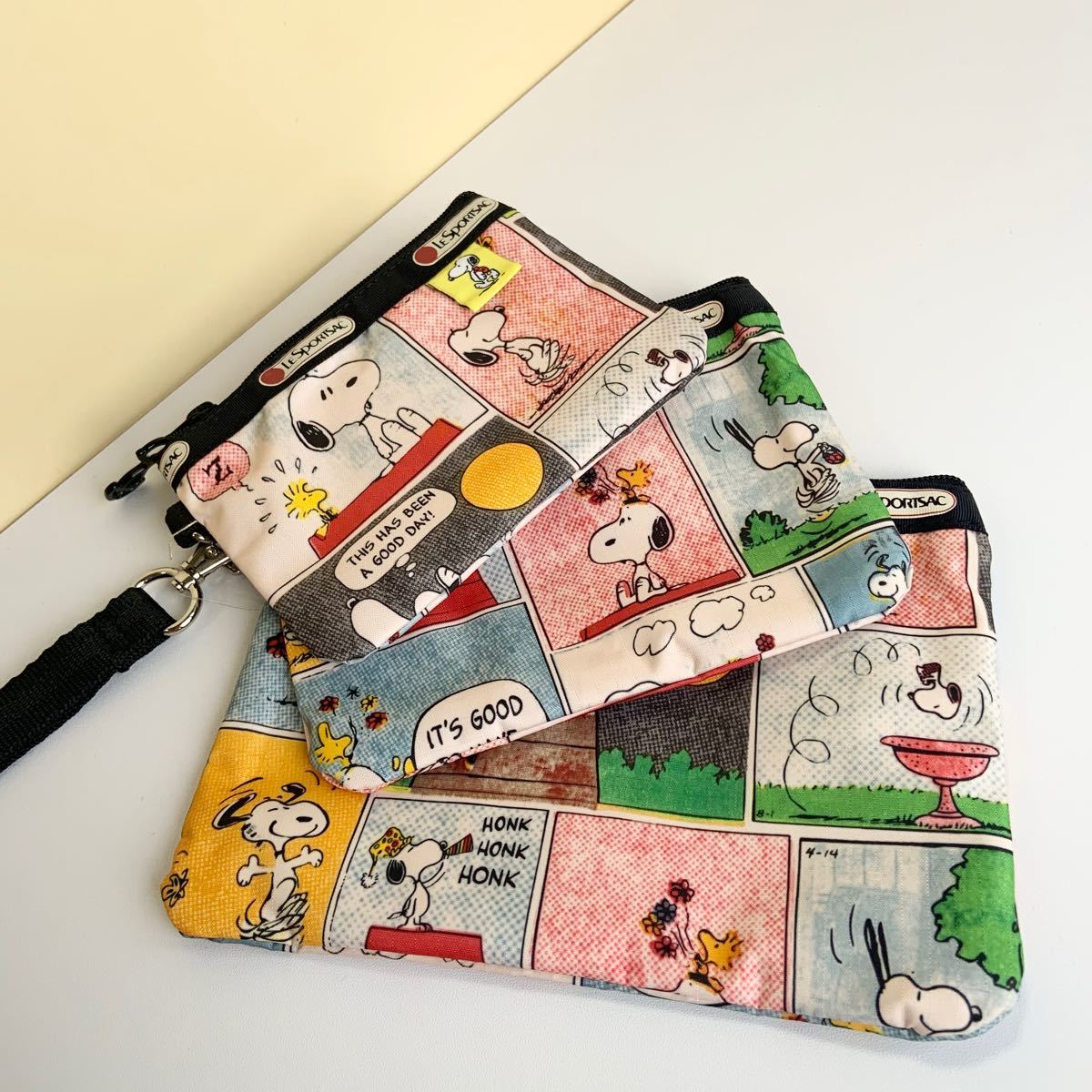 スヌーピー PEANUTS レスポートサック 3連 コスメ ポーチ ヴィンテージ WRISTLET POUCH SET