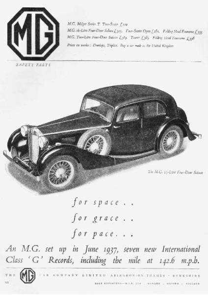 *1937 year. automobile advertisement MG 4 -door sedan 