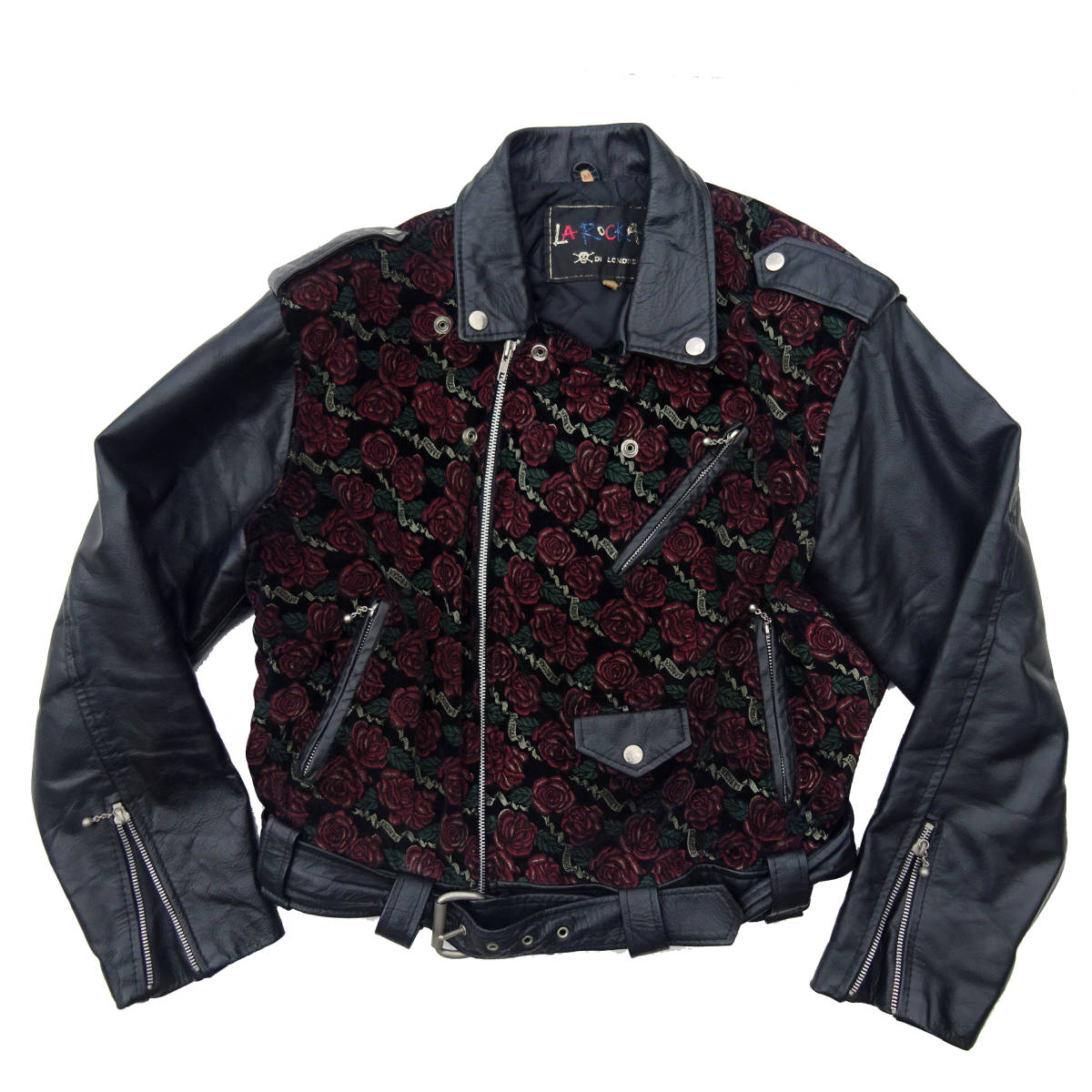 当時物　オリジナル　JOHNSONS　LA ROCKA! VINTAGE RIDERS JACKET ROSE ラロッカ 薔薇 レザーダブルジャケット ライダースM_画像1