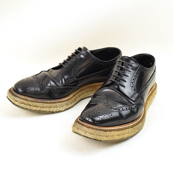 PRADA プラダ 11SS エスパドリーユウイングチップレザーシューズ