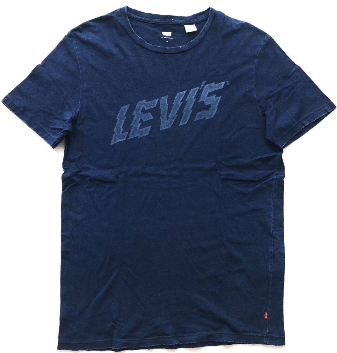 リーバイス インディゴ染め ダメージ加工 ビッグロゴ Tシャツ　　デカロゴ Levis 半袖 S/S T ヴィンテージ加工 ビンテージ加工 玉5730_画像1