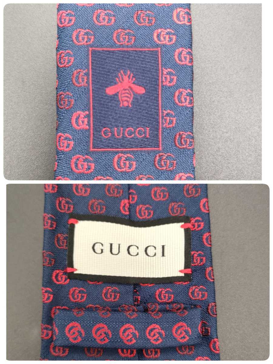 美品 GUCCI グッチ ネクタイ ビー BEE 蜂 GG ドット 総柄 マルチ