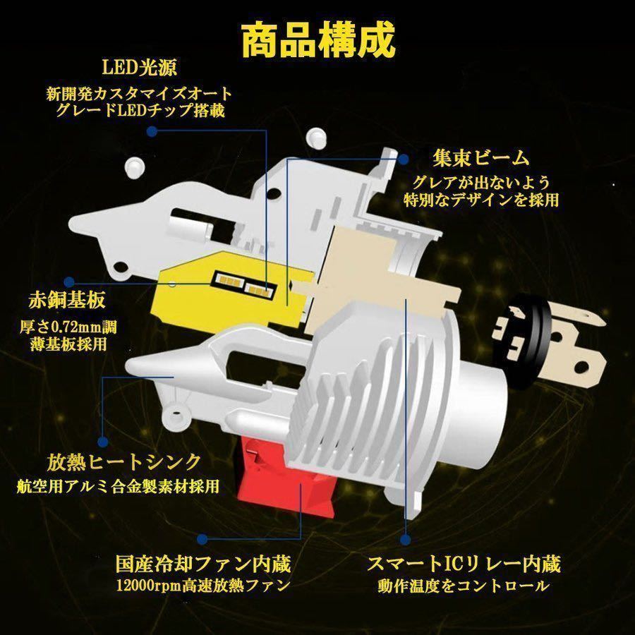 H4 LEDヘッドライト 車 バイク Hi/Lo フォグランプ バルブ ユニット ハロゲン ポン付け 車検対応 8000LM 6500K 防水 白 12v 24v 汎用 2個_画像2