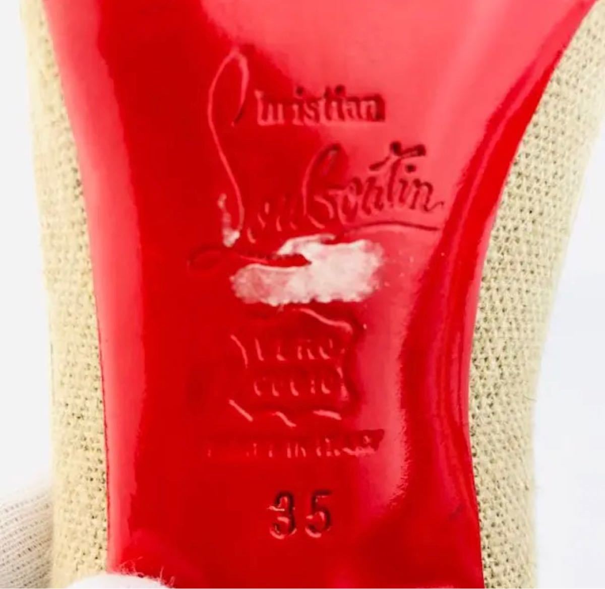 クリスチャンルブタン☆キャンバスレザーリボンオープントゥパンプス