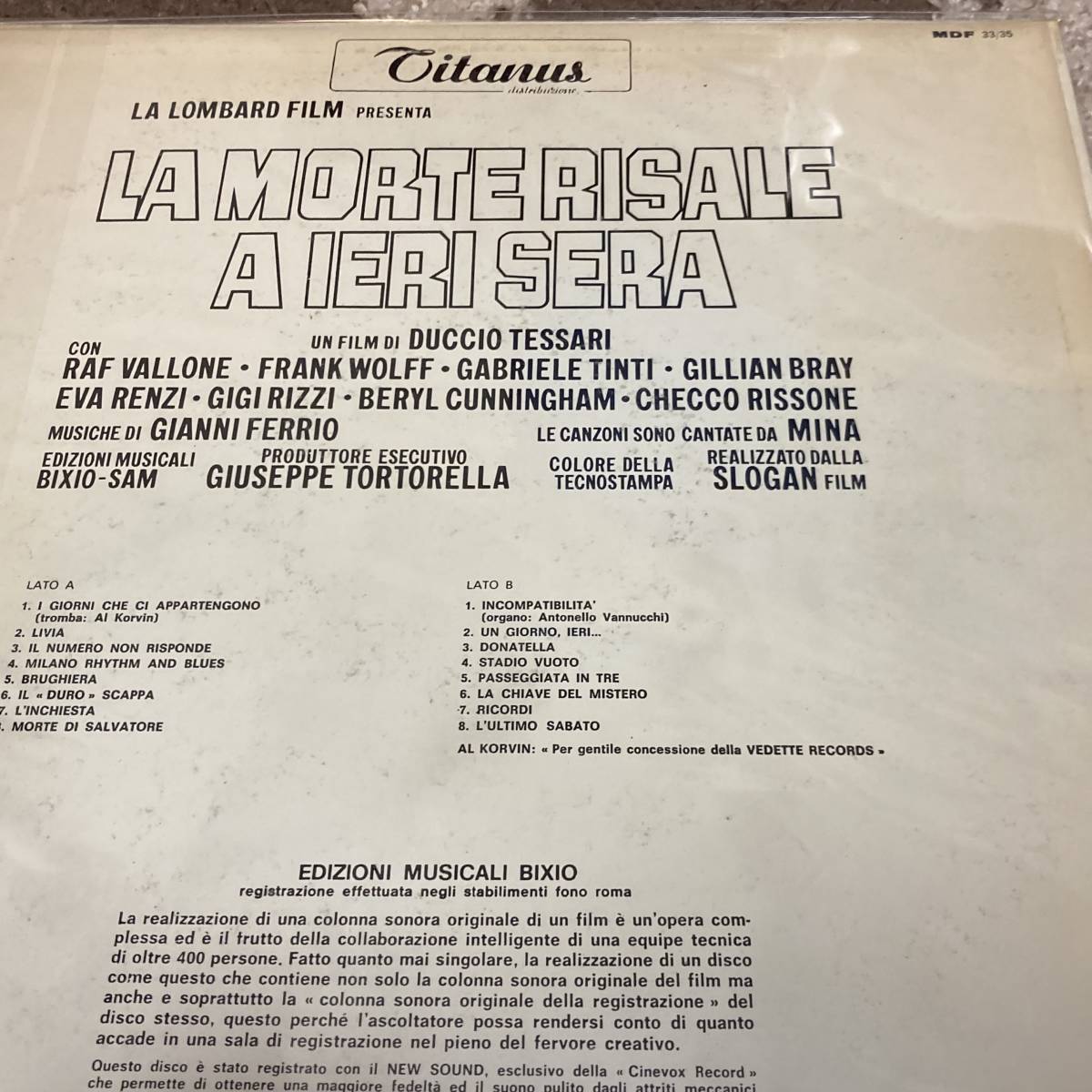 LP! LA MORTE RISALE A IERI SERA (ジャンニ・フェリオ/イタリアCINEVOXレーベル原盤）_画像3