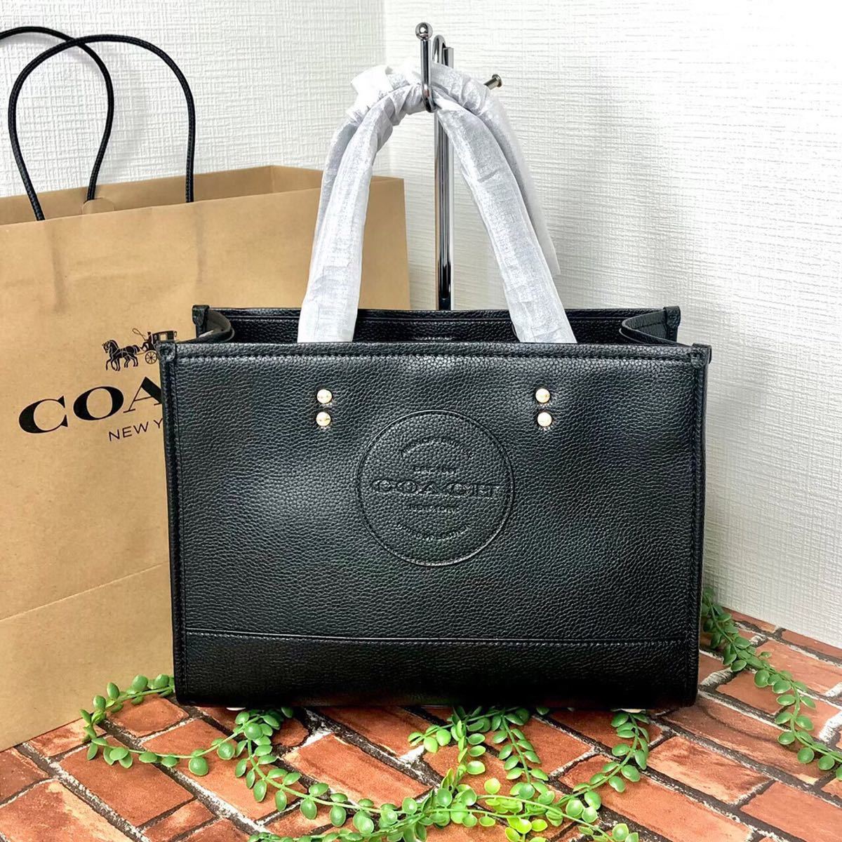 新品》COACH トート ハンドバッグ ショルダーバッグ 丸ロゴ 黒-