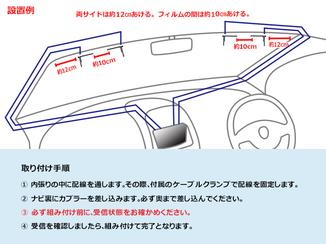 GT13 三菱 地デジ アンテナコード＆L型フィルムセット NR-MZ10DT/NR-HZ750CD-DTV ナビ乗せ替え 買い替え 補修 交換 wf74_画像3