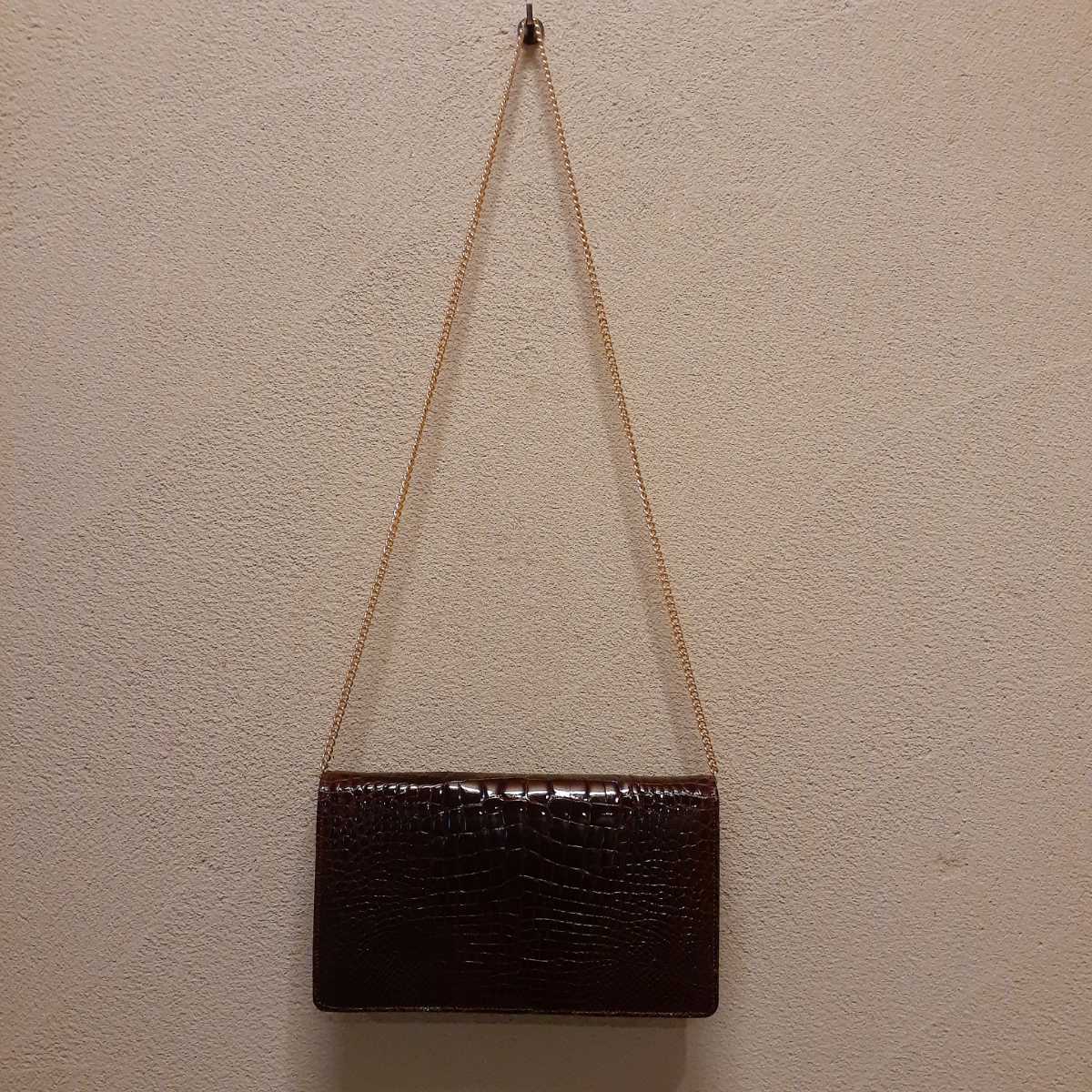  crocodile Polo suspension clutch bag chain attaching ( total length approximately 99cm) burnt tea width approximately 24cm length some 13.5cm.. approximately 5cm