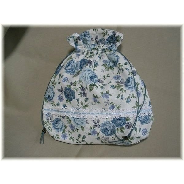  hand made * adult wonderful pouch * bag * rose pattern ribbon light blue race 