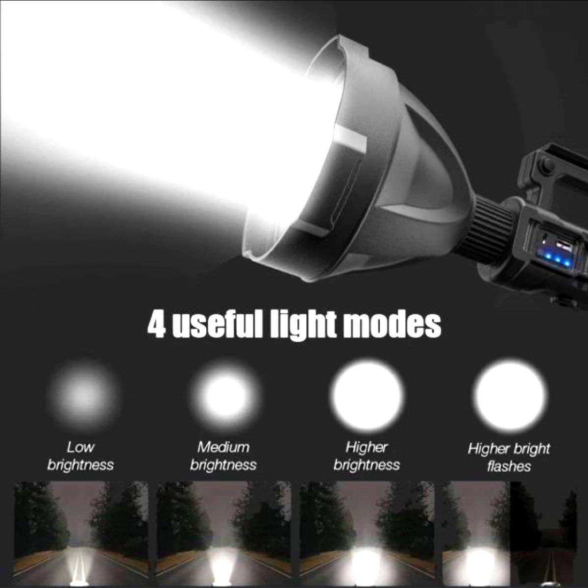 ハンディライト 懐中電灯 超強力 LEDライト 電池付 USB充電式 ワークライト 投光器 三脚スタンド付 サーチライト