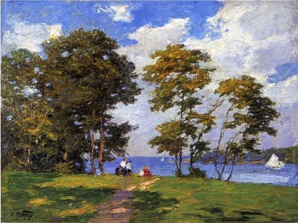 油絵 Edward Henry Potthast_ 海辺で MA905_画像1