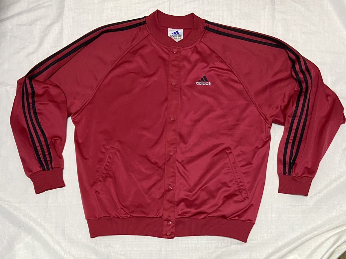 XL スナップボタン 90sビンテージ adidas エンジ 黒 パフォーマンスロゴ トラックジャケット ジャージ トラックトップ アディダス 古着_90年代 adidas スナップボタン ジャージ XL