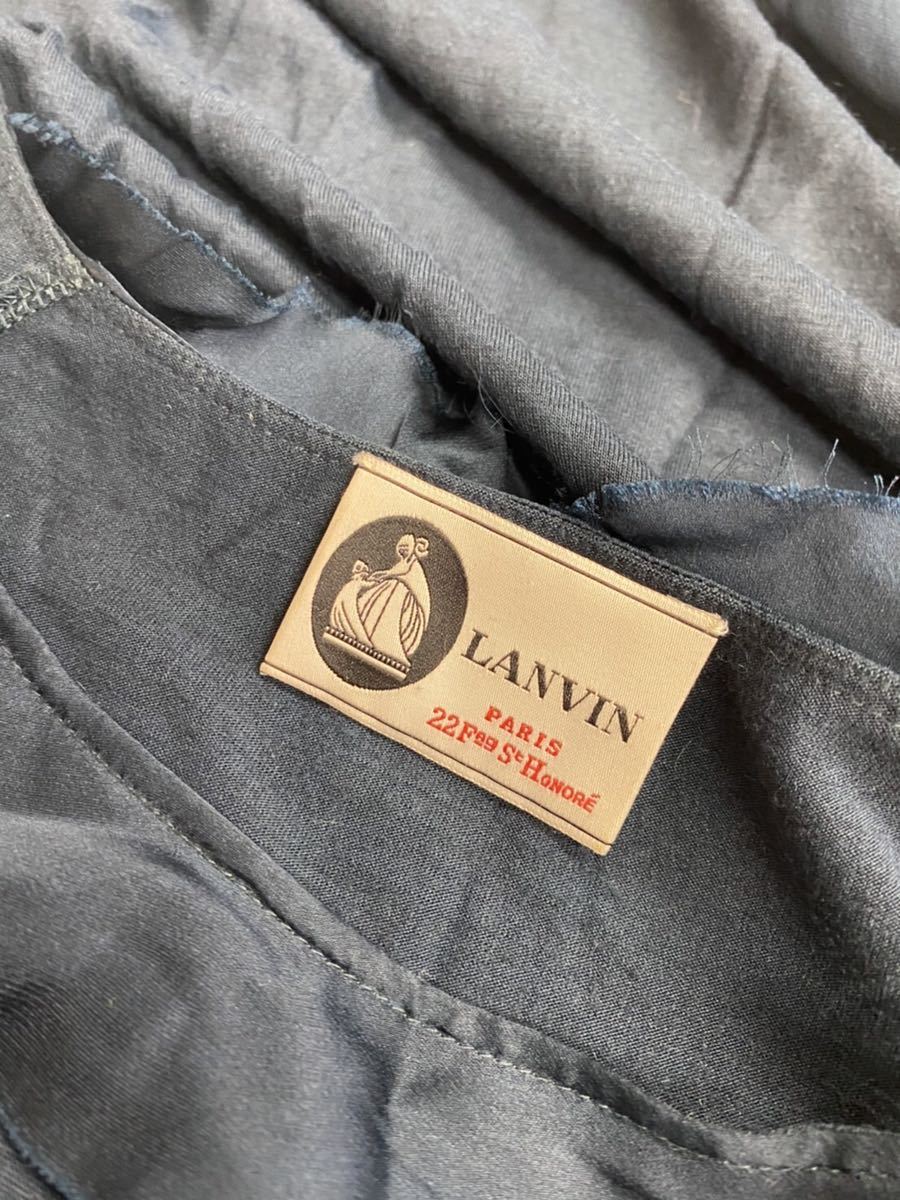 美品　LANVIN ランバン　ネイビー　フリル装飾　半袖　ワンピース　XS表記_画像4