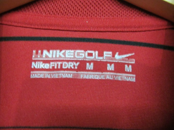 NIKE GOLF ナイキ ゴルフウエア ボーダー柄 ポロシャツ 半袖 吸汗速乾 M 赤 b14782_画像3