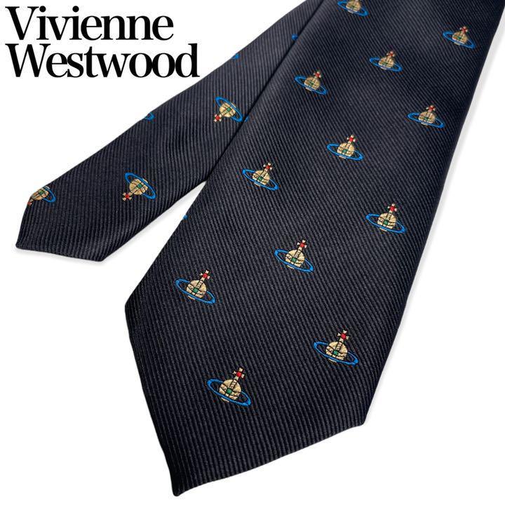 Vivienne Westwood オーブ柄刺繍 ナロータイ ブラック ヴィヴィアン 