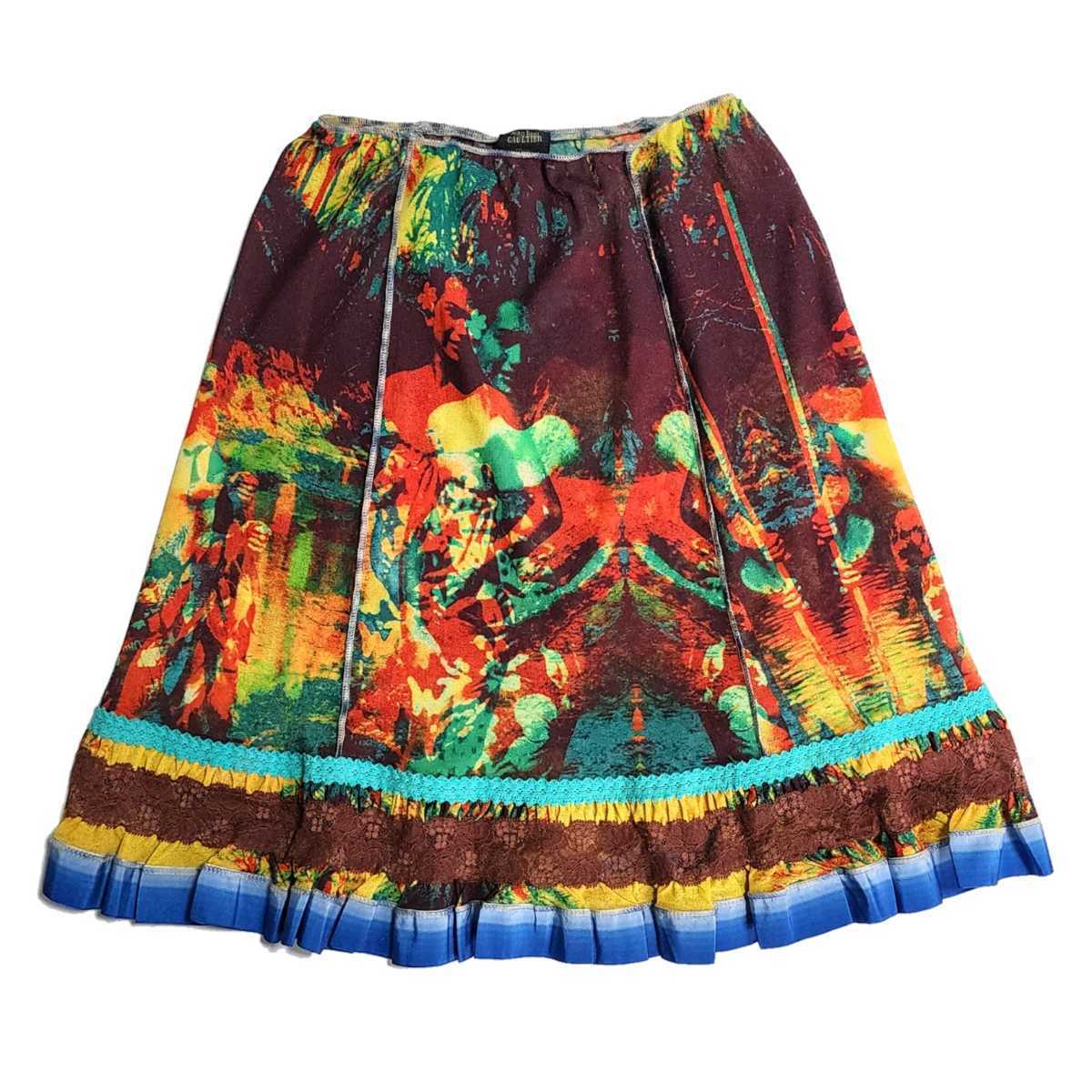 2000ss jean paul gaultier PSYCHEDELIC GAUGIN TAHITI MESH SKIRT