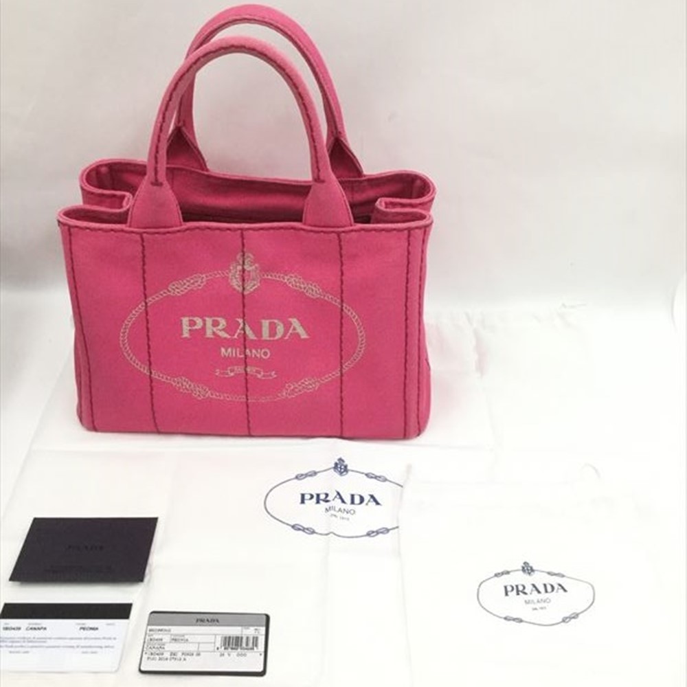 中古】 〇〇 PRADA やや傷や汚れあり ピンク 1BG439 カナパ キャンバス