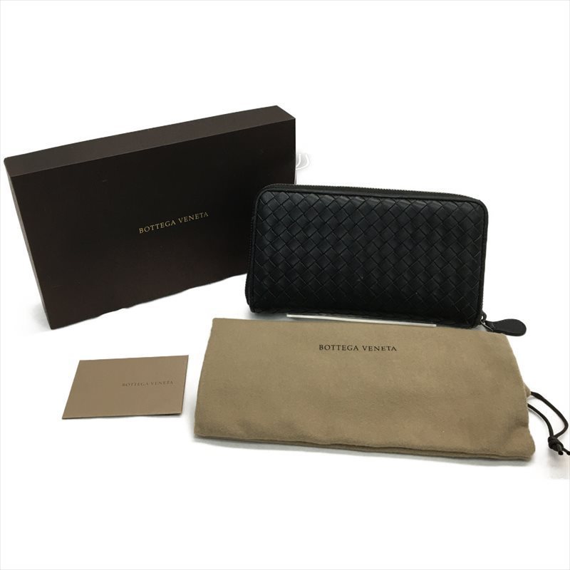 ▼▼ BOTTEGA VENETA ボッテガヴェネタ メンズ長財布 ラウンドファスナー イントレチャート ブラック やや傷や汚れあり_画像1