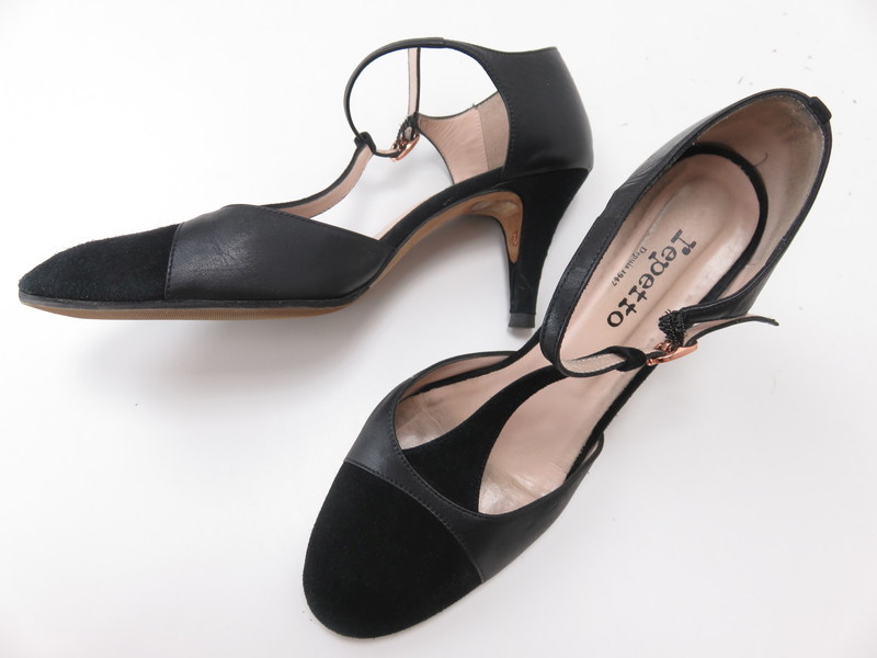 repetto レペット パンプス 靴 黒 サンダル レザー 39 スエード 24.7