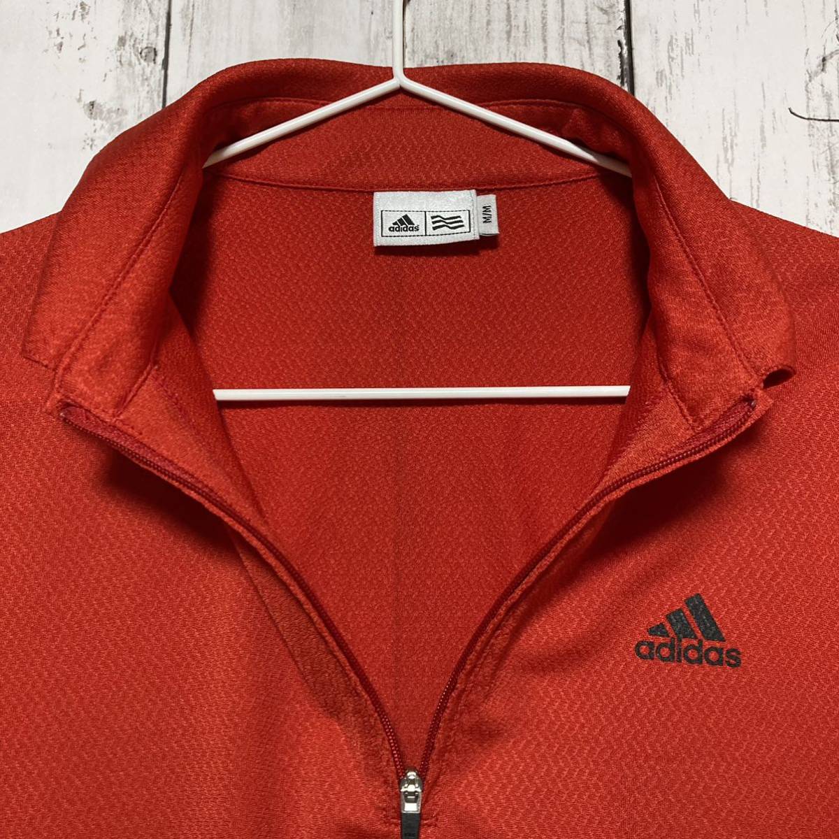 【adidas GOLF】アディダスゴルフ メンズ 半袖ハーフジップシャツ Mサイズ 赤_画像4