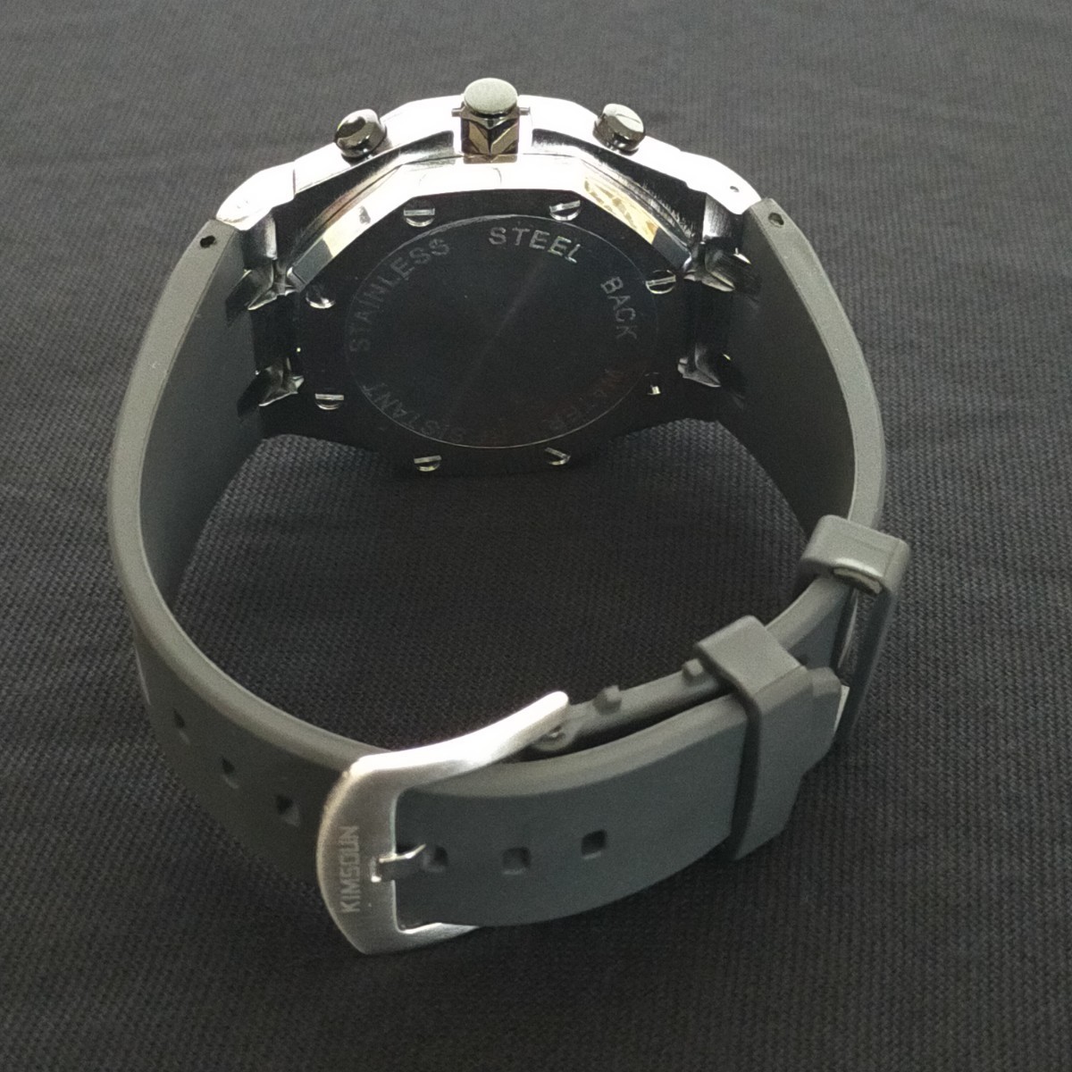 【ハイエンドクロノ!!新品】'オークロイヤル' オマージュ クロノグラフ 24時間計 日付 K②シルバー/ホワイト文字盤/黒ラバー