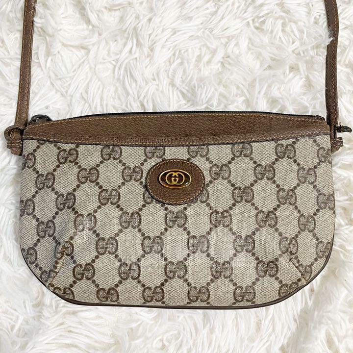 美品 GUCCI グッチ ショルダーバッグ GG柄 pvcレザー 茶色 ブラウン