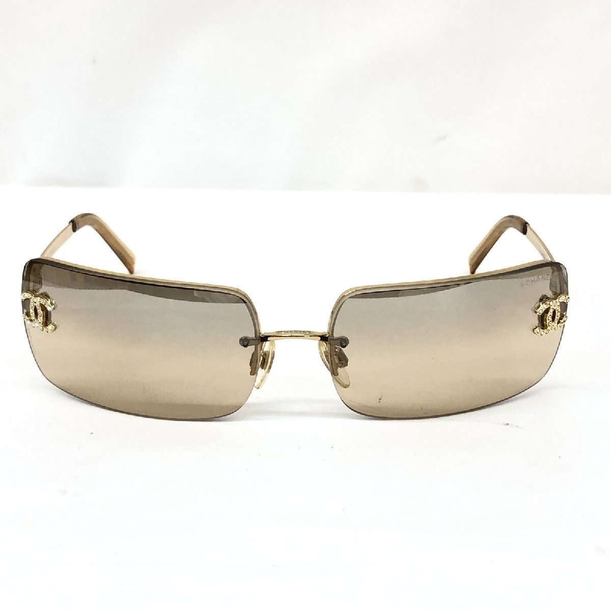 極美品 CHANEL シャネル サングラス ココマーク 4104-B 62 15 120 ゴールド ラインストーン レンズブラウン グレーグラデーション RLV2133
