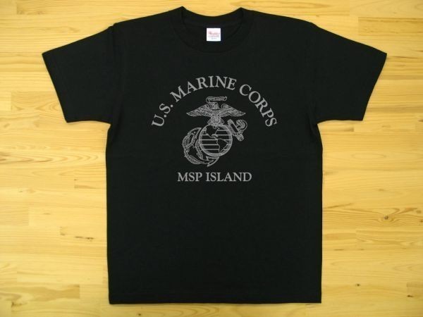 U.S. MARINE CORPS 黒 5.6oz 半袖Tシャツ グレー XXL 大きいサイズ ミリタリー USMC海兵隊 マリーン_黒（グレー色プリント）