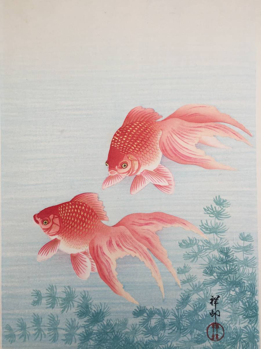 即決！真作 小原古邨(祥邨)金魚の木版画③(検索＝新版画 魚類 大野麦風