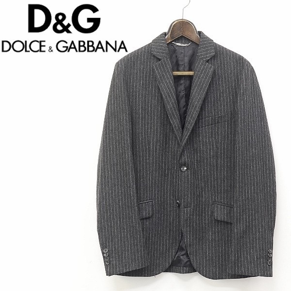 ◆D&G/ドルチェ＆ガッバーナ ストライプ柄 ウール 2釦 ジャケット チャコールグレー 48_画像1